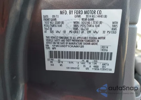 2012 Ford Escape Xlt from USA, damaged, VIN 1FMCU0D71CKA66120